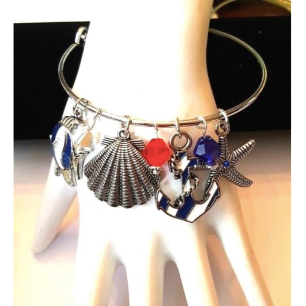 Silver tone Nautical Charm Bracelet Beach *
